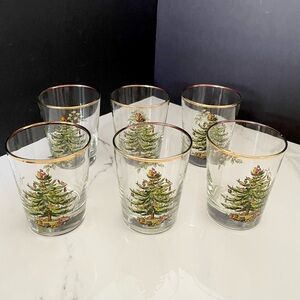 SET of 6 Double Old Fashioned Christmas Tree Glasses by Spode